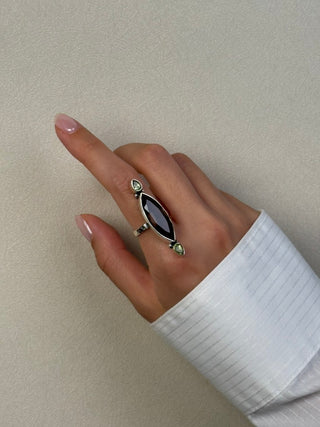 organic shaped smoky quartz with green peridot accent ring - Chula Co.