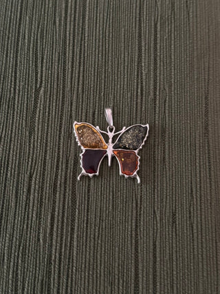multicolor amber butterfly pendant