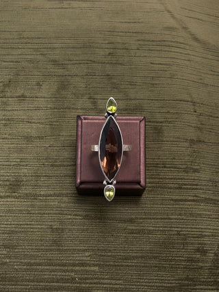 organic shaped smoky quartz with green peridot accent ring - Chula Co.