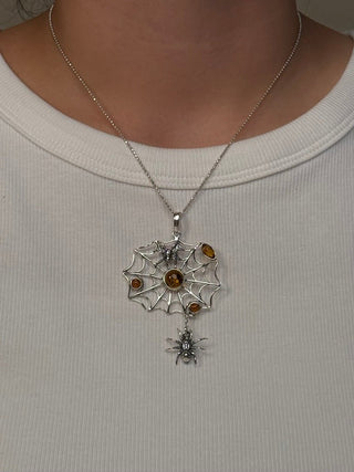 amber dangling spider on the web pendant - Chula Co.
