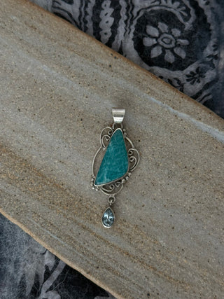 whimsy statement amazonite and blue topaz drop pendant