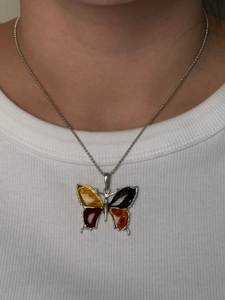 multicolor amber butterfly pendant