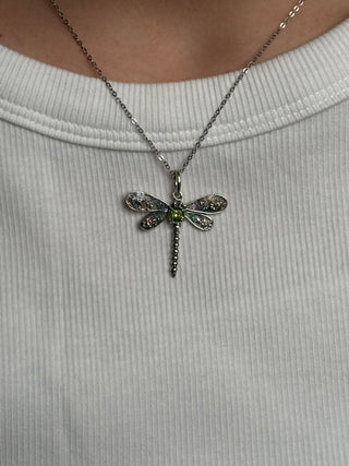 intricate peridot dragonfly pendant
