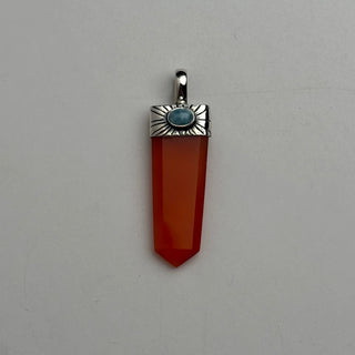 Carnelian Pendant with an accent Larimar stone in 925 Sterling Silver