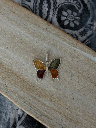 multicolor amber butterfly pendant