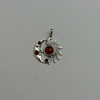 Baltic Amber Celestial Moon and Sun Sterling Silver Pendant
