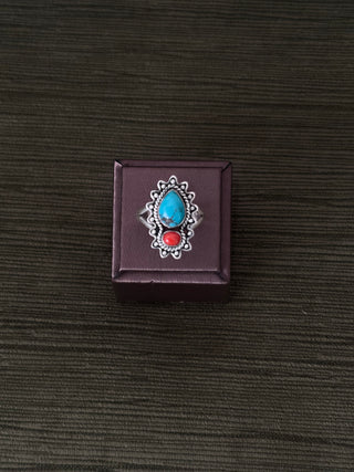 decorative coral and turquoise ring