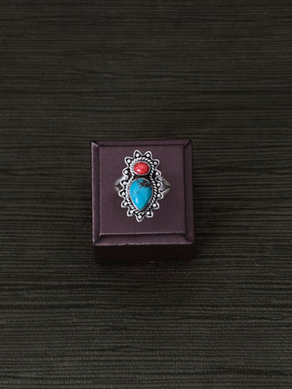 decorative coral and turquoise ring