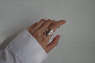 baroque pearl + peridot ring