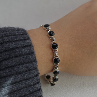 onyx and silver flower studs bracelet