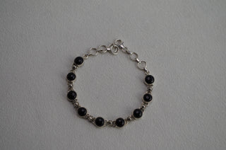 onyx and silver flower studs bracelet