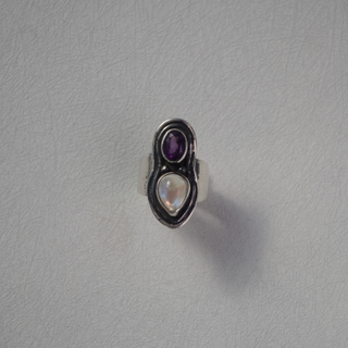 amethyst + rainbow moonstone ring